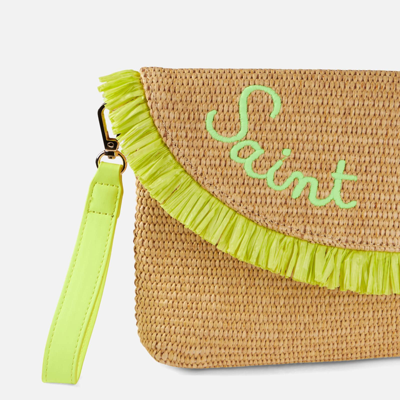 Shop Mc2 Saint Barth Straw Pochette With Fringes And Front Embroidery In White
