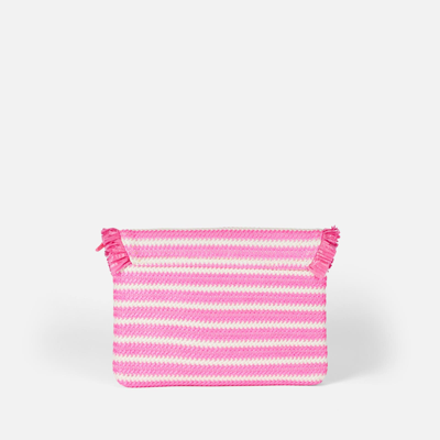 Shop Mc2 Saint Barth Straw Pochette With Fringes And Stripes In Pink