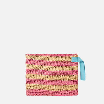 Mc2 Saint Barth Raffia Striped Pochette With Saint Barth Embroidery In Pink