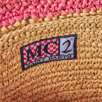 Mc2 Saint Barth Raffia Striped Pochette With Saint Barth Embroidery In Pink