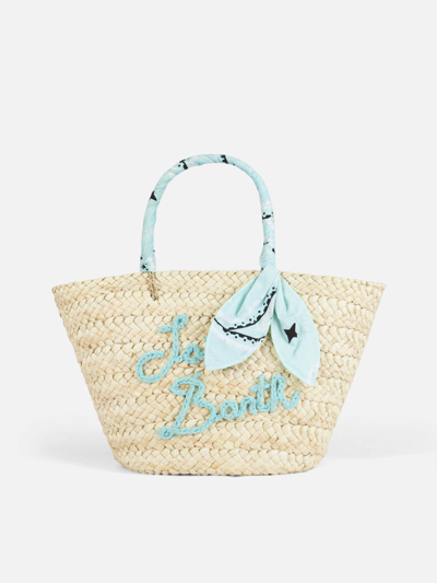 Shop Mc2 Saint Barth Straw Bag With Front Embroidery And Fabric Handles In Green