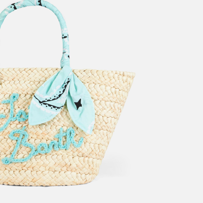 Mc2 Saint Barth Straw Bag With Front Embroidery And Fabric Handles In Green