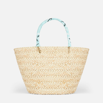 Mc2 Saint Barth Straw Bag With Front Embroidery And Fabric Handles In Green