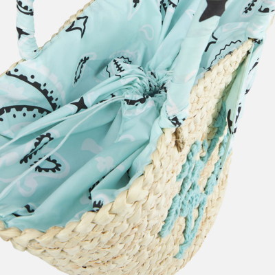 Mc2 Saint Barth Straw Bag With Front Embroidery And Fabric Handles In Green