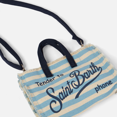 Mc2 Saint Barth Phone Holder Bag With Striped Print In Sky