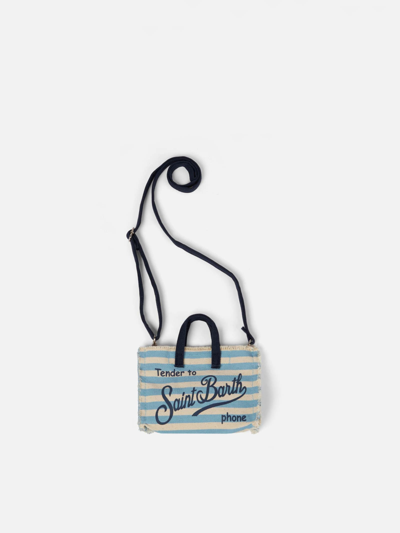 Mc2 Saint Barth Phone Holder Bag With Striped Print In Sky