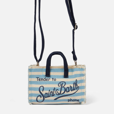 Mc2 Saint Barth Phone Holder Bag With Striped Print In Sky