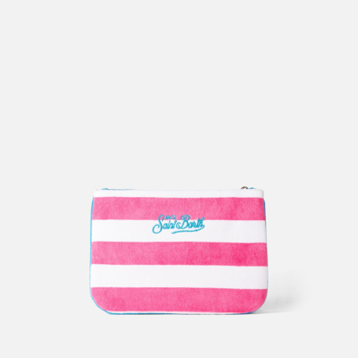 Shop Mc2 Saint Barth Parisienne Terry Pochette With White And Fuchsia Stripes In Pink