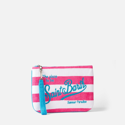 Mc2 Saint Barth Parisienne Terry Pochette With White And Fuchsia Stripes In Pink