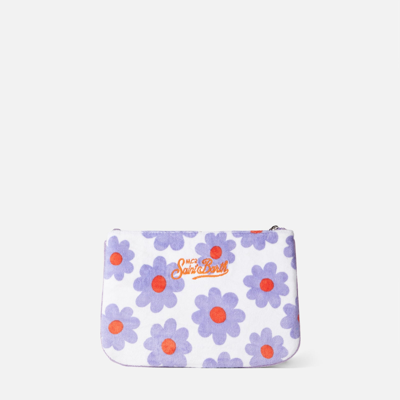 Mc2 Saint Barth Parisienne Terry Pochette With Violet And Orange Daisy Print In Pink