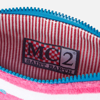 Mc2 Saint Barth Parisienne Terry Pochette With White And Fuchsia Stripes In Pink
