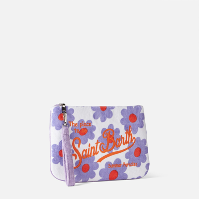 Mc2 Saint Barth Parisienne Terry Pochette With Violet And Orange Daisy Print In Pink