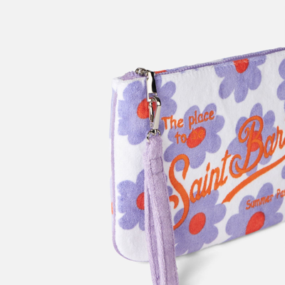 Mc2 Saint Barth Parisienne Terry Pochette With Violet And Orange Daisy Print In Pink