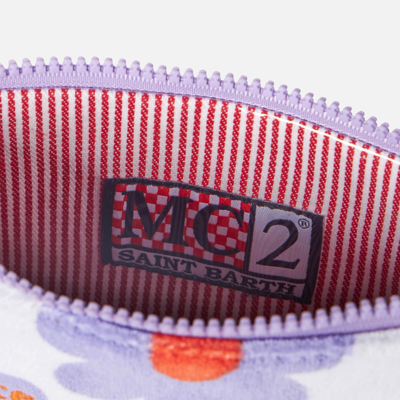 Mc2 Saint Barth Parisienne Terry Pochette With Violet And Orange Daisy Print In Pink