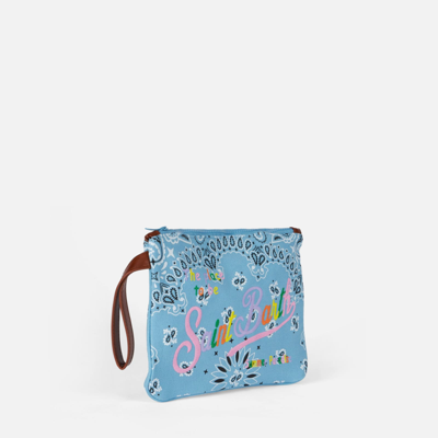Shop Mc2 Saint Barth Parisienne Canvas Pouch Bag With Bandanna Print In Sky