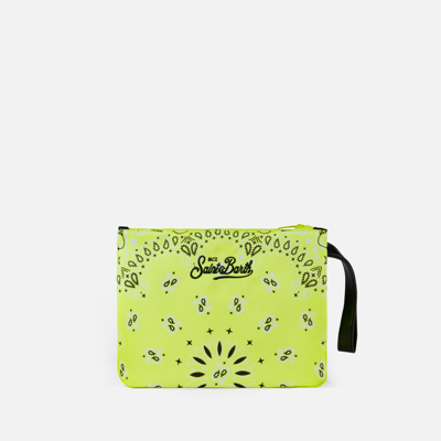 Shop Mc2 Saint Barth Parisienne Canvas Pouch Bag With Bandanna Print In Fluo