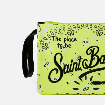 Shop Mc2 Saint Barth Parisienne Canvas Pouch Bag With Bandanna Print In Fluo
