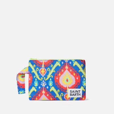 Shop Mc2 Saint Barth Pareasy Nylon Pochette With Ikat Print In Blue