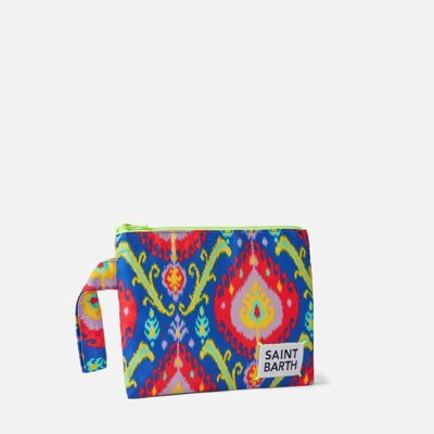 Shop Mc2 Saint Barth Pareasy Nylon Pochette With Ikat Print In Blue