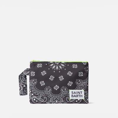 Shop Mc2 Saint Barth Pareasy Nylon Pochette With Bandanna Print In Black