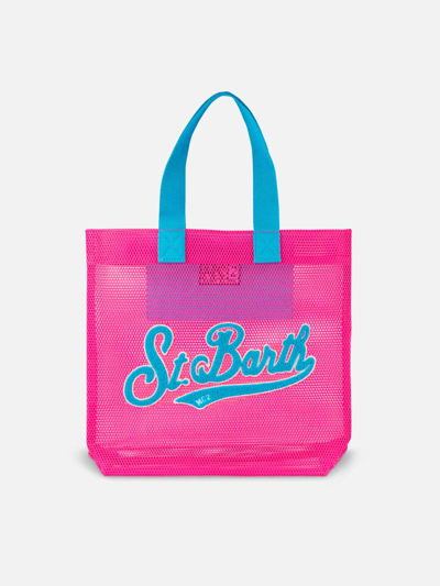 Shop Mc2 Saint Barth Mesh Fuchsia Shopper Bag With Terry Patch In Pink
