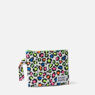 Mc2 Saint Barth Pareasy Nylon Pochette With Animalier Print In White