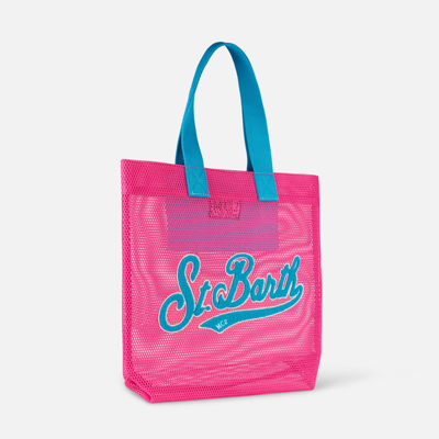 Shop Mc2 Saint Barth Mesh Fuchsia Shopper Bag With Terry Patch In Pink