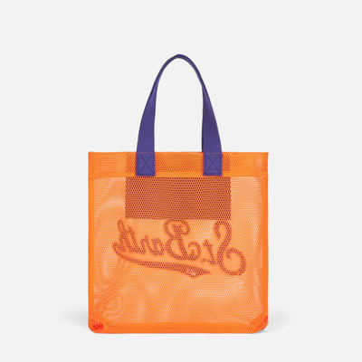 Mc2 Saint Barth Mesh Orange Shopper Bag With Front Terry Embroidery In Orange