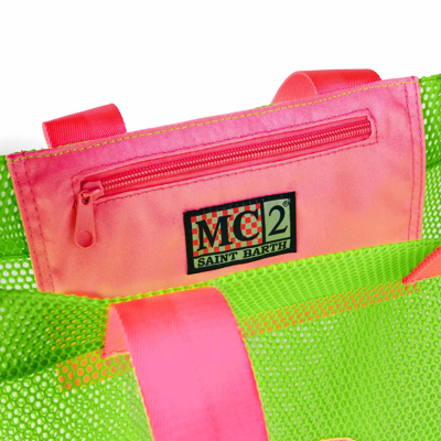 Shop Mc2 Saint Barth Mesh Green Shopper Bag With Front Terry Patch In Fluo