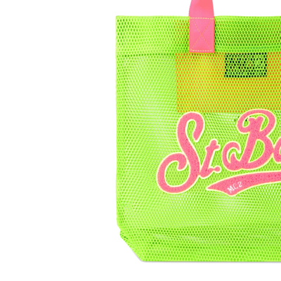 Shop Mc2 Saint Barth Mesh Green Shopper Bag With Front Terry Patch In Fluo