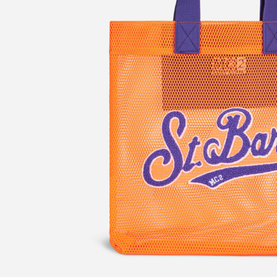 Mc2 Saint Barth Mesh Orange Shopper Bag With Front Terry Embroidery In Orange