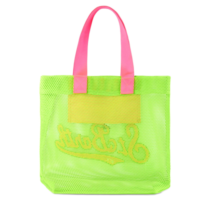 Mc2 Saint Barth Mesh Green Shopper Bag With Front Terry Patch In Fluo