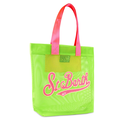 Shop Mc2 Saint Barth Mesh Green Shopper Bag With Front Terry Patch In Fluo