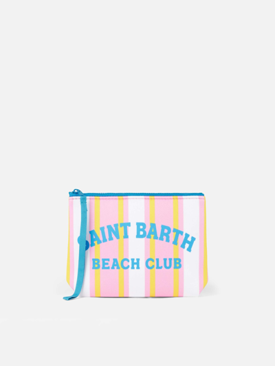 Shop Mc2 Saint Barth Aline Scuba Pochette With Pink And Yellow Striped Print