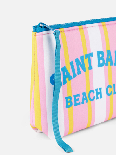 Shop Mc2 Saint Barth Aline Scuba Pochette With Pink And Yellow Striped Print