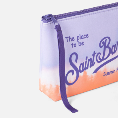 Mc2 Saint Barth Aline Scuba Pochette With Lilac And Orange Print In Pink