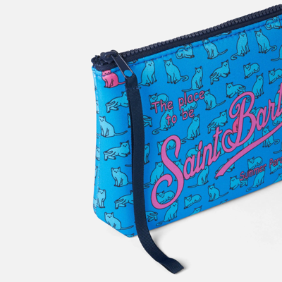 Shop Mc2 Saint Barth Aline Scuba Pochette With Cats Print In Blue