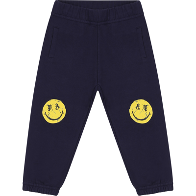 Shop Palm Angels Blue Trousers For Babykids With Logo