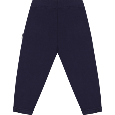 Shop Palm Angels Blue Trousers For Babykids With Logo