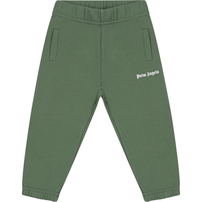 Shop Palm Angels Green Trousers For Babykids With Logo