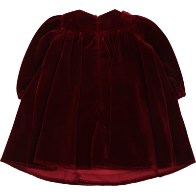 Shop La Stupenderia Burgundy Dress For Baby Girl With Bows In Bordeaux