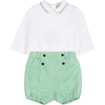 Shop La Stupenderia Green Suit For Baby Boy With Polka Dots In Multicolor
