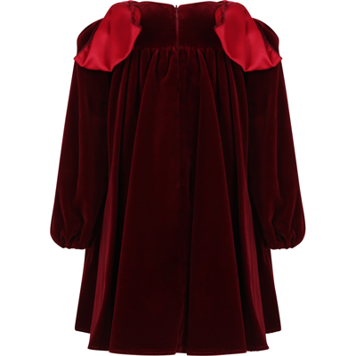 Shop La Stupenderia Burgundy Dress For Girl With Bows In Bordeaux