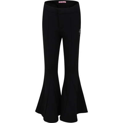 Shop Blumarine Bblack Trousers For Girl With Logo In Black