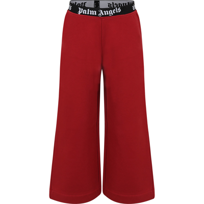Shop Palm Angels Burgundy Trousers For Girl With Logo In Bordeaux