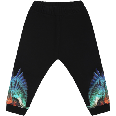 Shop Marcelo Burlon County Of Milan Black Trousers For Baby Boy With Wings