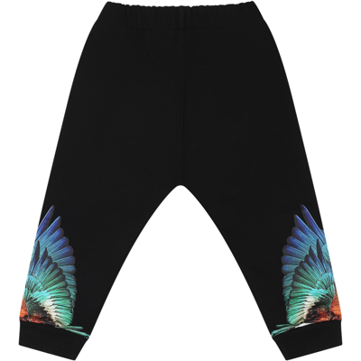 Shop Marcelo Burlon County Of Milan Black Trousers For Baby Boy With Wings