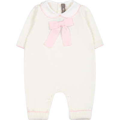 Shop Little Bear Ivory Babygrow For Baby Girl With Bow In White