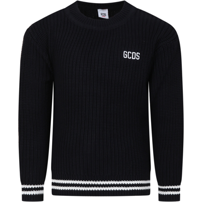 Shop Gcds Mini Black Sweater For Boy With Logo