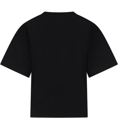 Shop Gcds Mini Black T-shirt For Boy With Alien Print And Logo